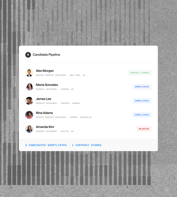 Hire with recruiters on your side: Bolto product interface illustration