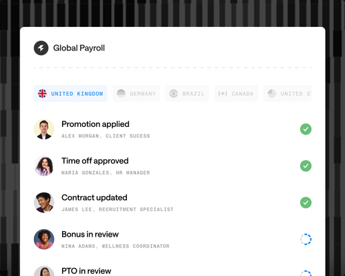 Manage one team across every country: product interface illustration